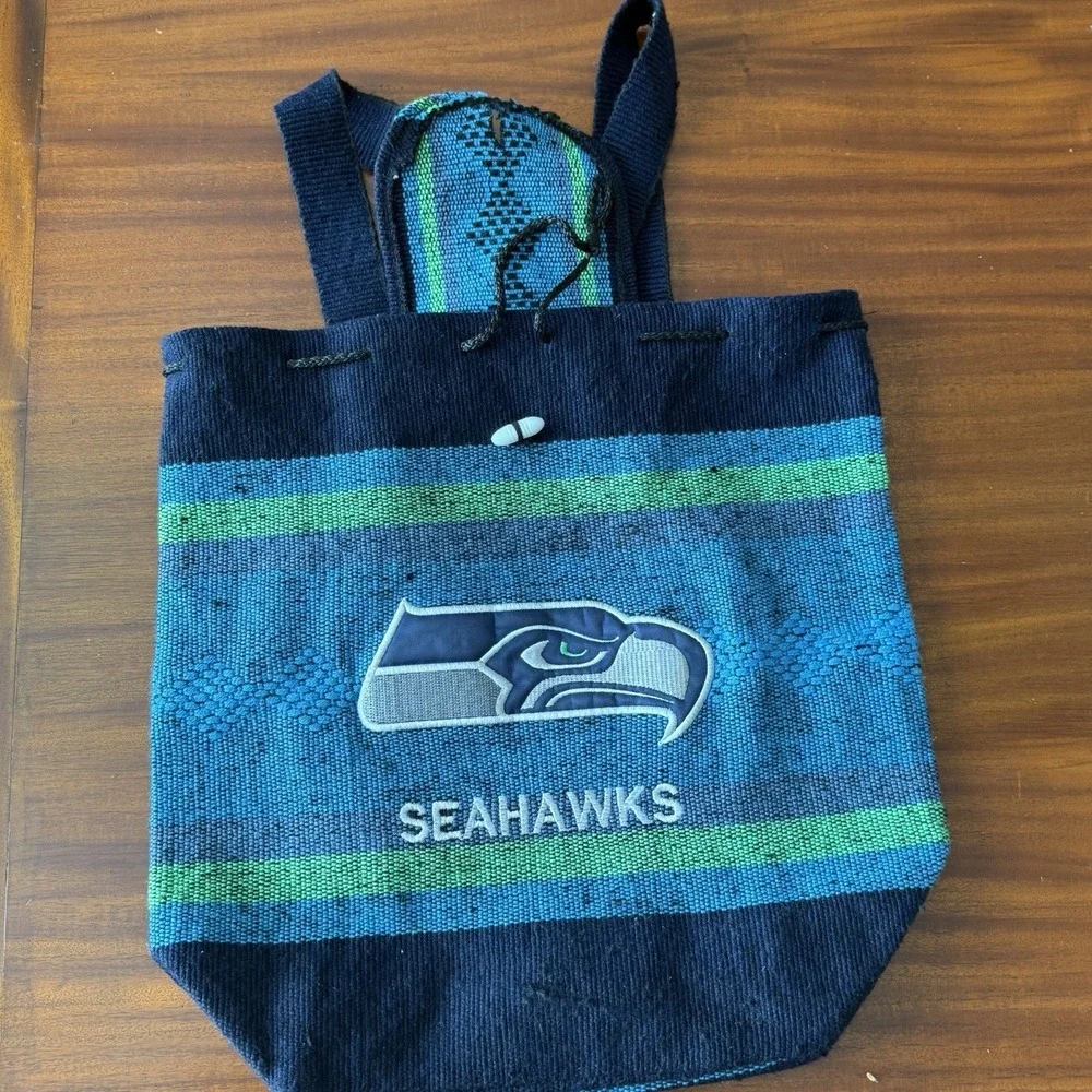 Seattle Seahawks Baja Woven Backpack Cinch Sack Boho NFL Blanket Bag 15x15
